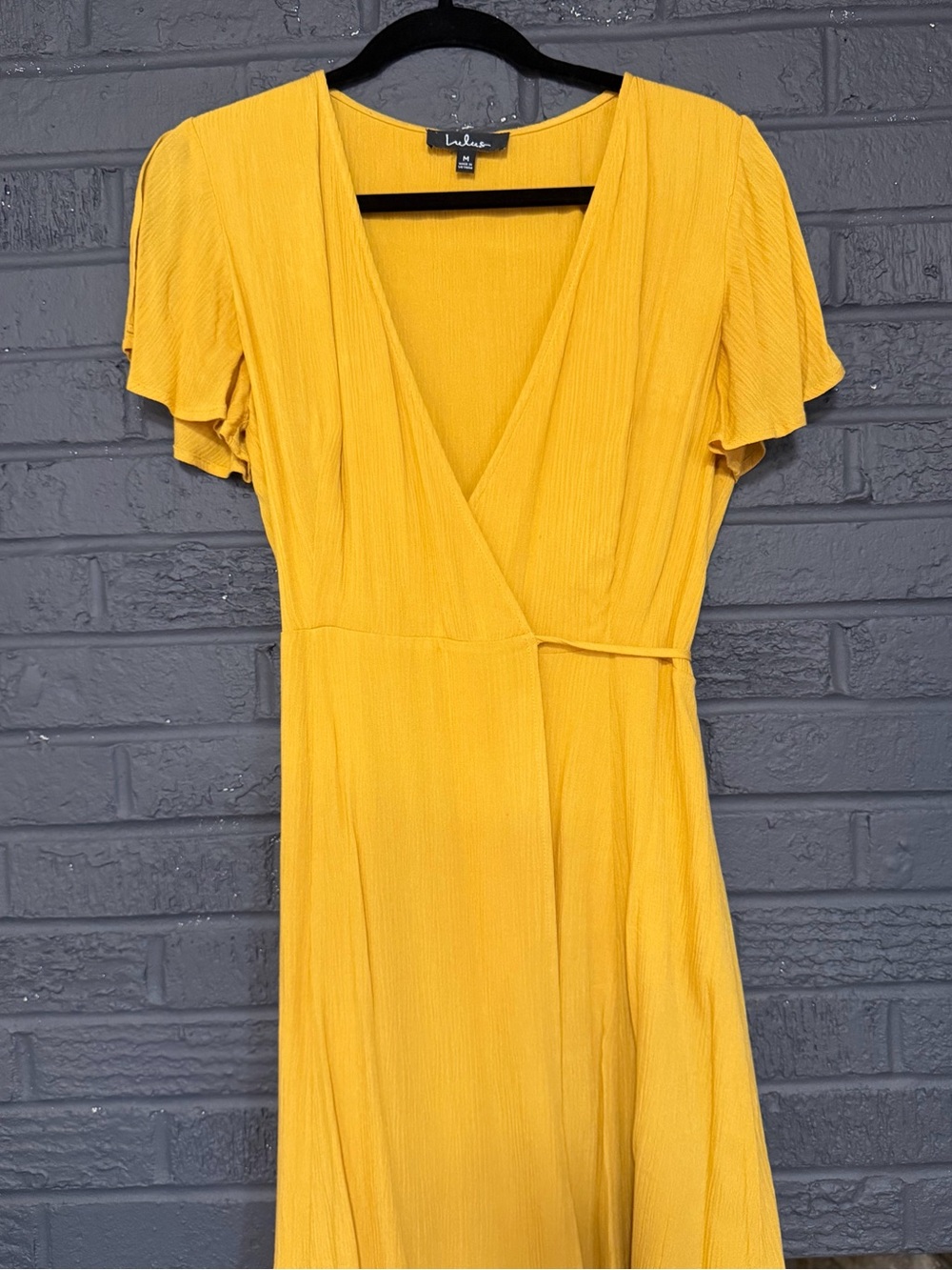 Lulu's Yellow Wrap-Front Midi Dress